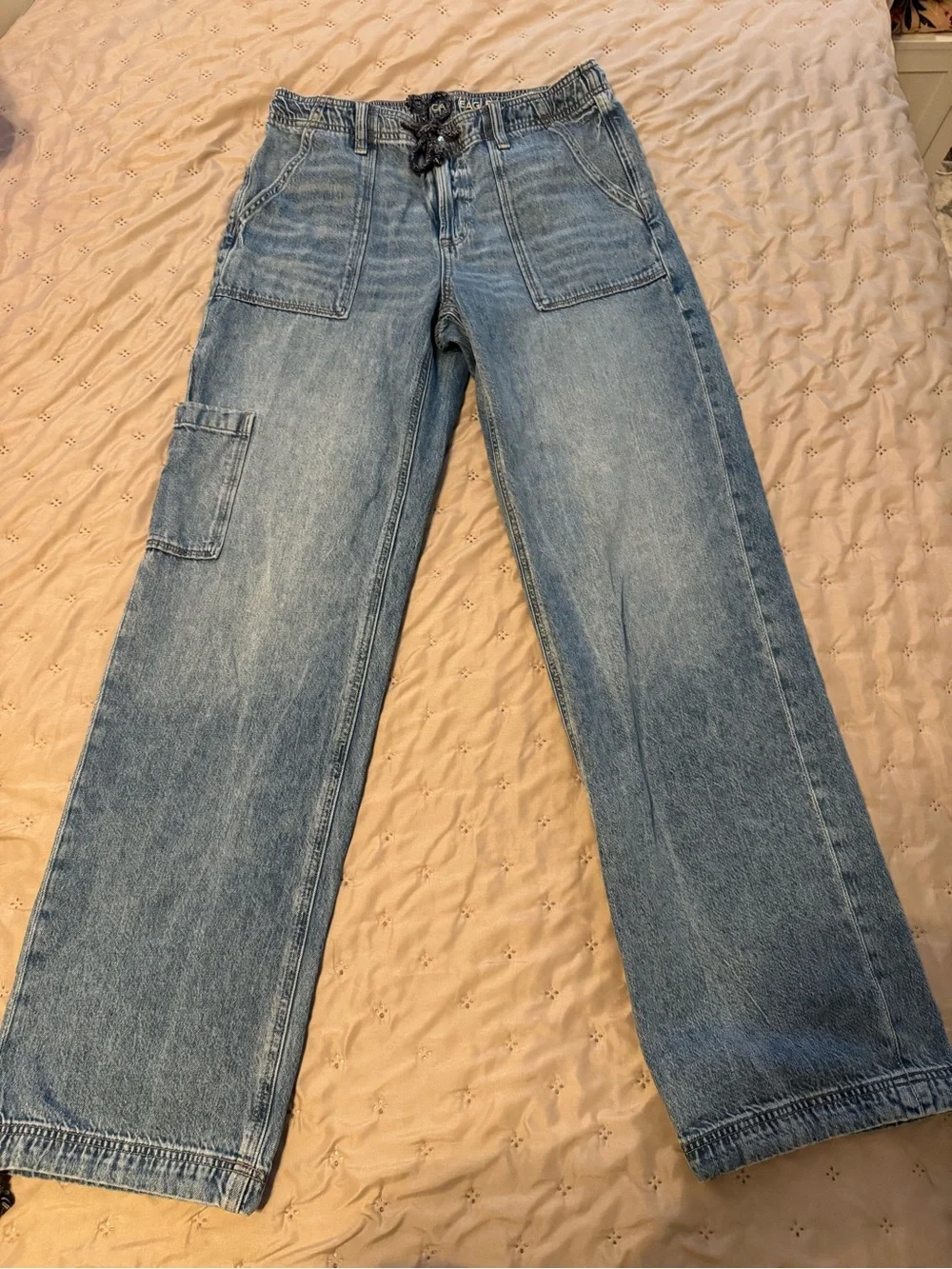 (LONG LENGTH SIZE 2) Denim Cargo Drawstring Jeans- AEO AE AMERICAN EAGLE